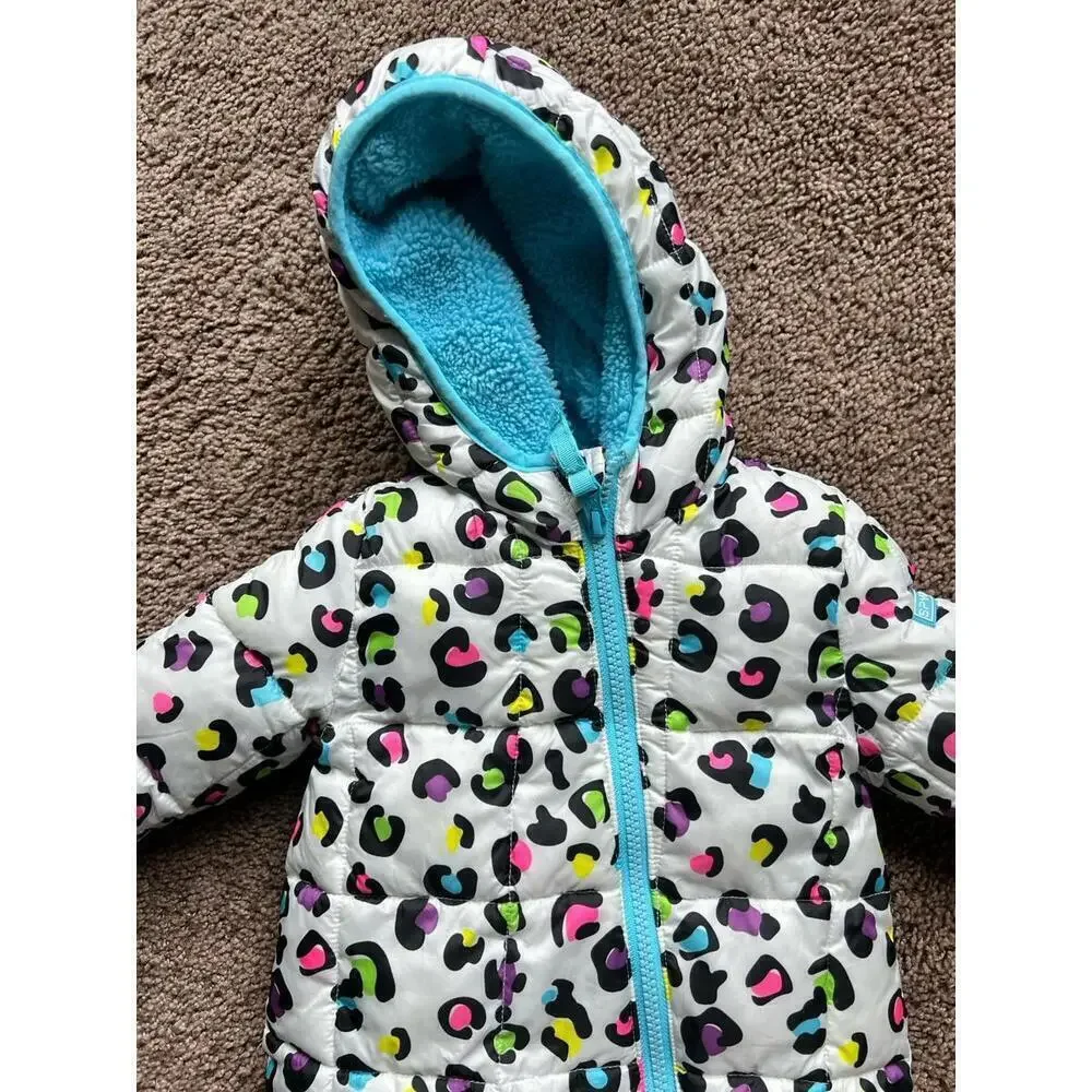 Spyder Animal Cheetah Print Baby Girl Hooded Snowsuit Fleece Lined Sz 3-6months